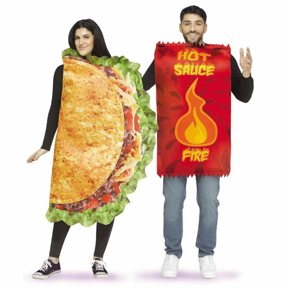 Taco & Hot Sauce Couples Halloween Costume OS 14+ Adult Teen 2 Tunics